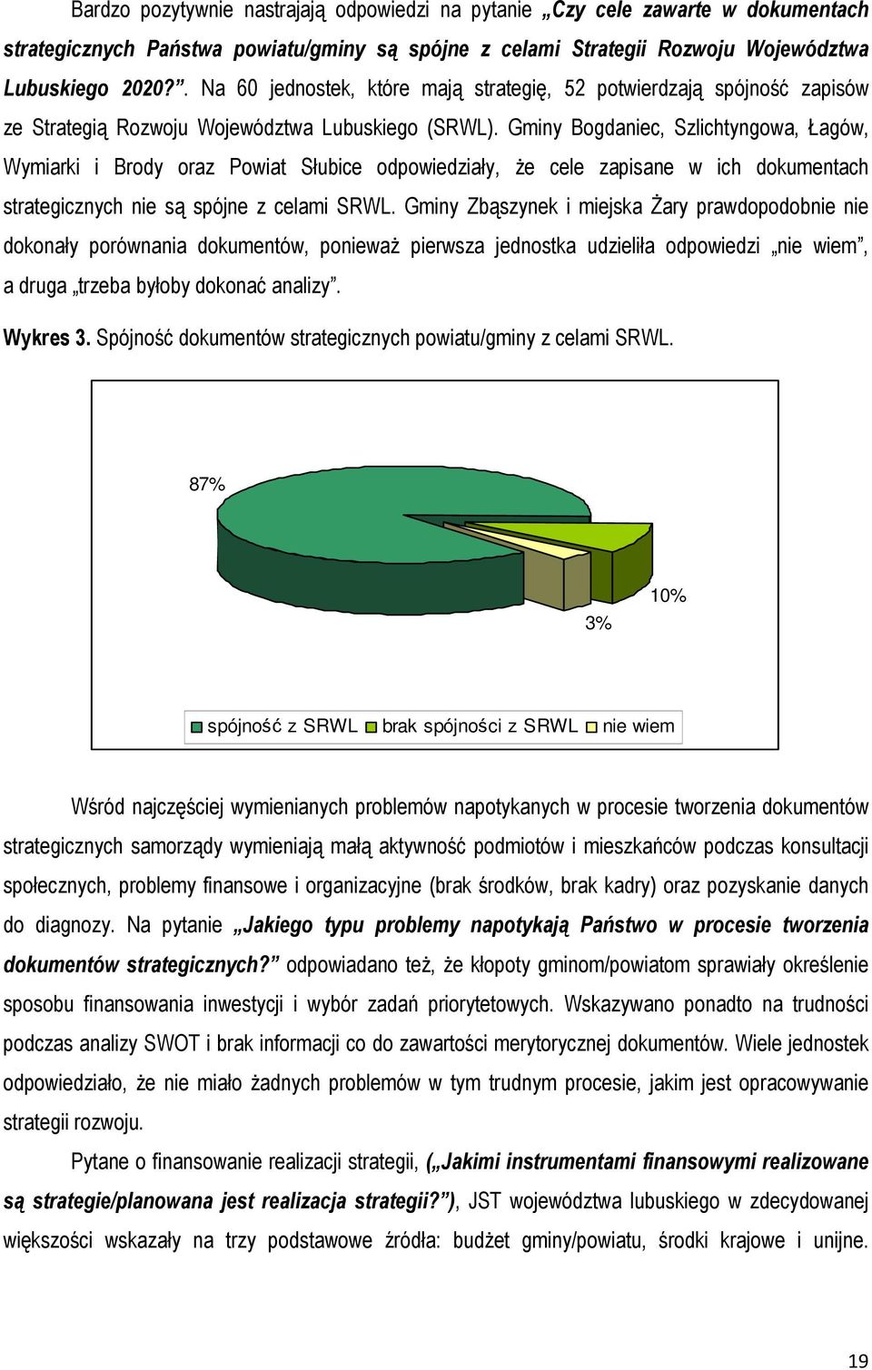 Gminy Bogdaniec, Szlichtyngowa, Łagów, Wymiarki i Brody oraz Powiat Słubice odpowiedziały, że cele zapisane w ich dokumentach strategicznych nie są spójne z celami SRWL.