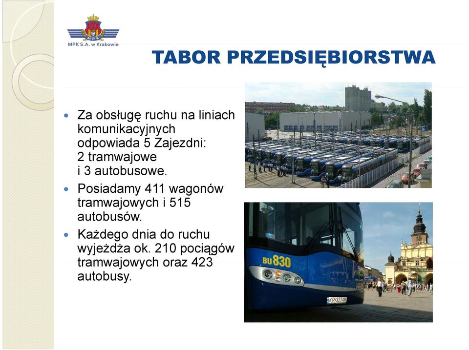 autobusowe. Posiadamy 411 wagonów tramwajowych i 515 autobusów.