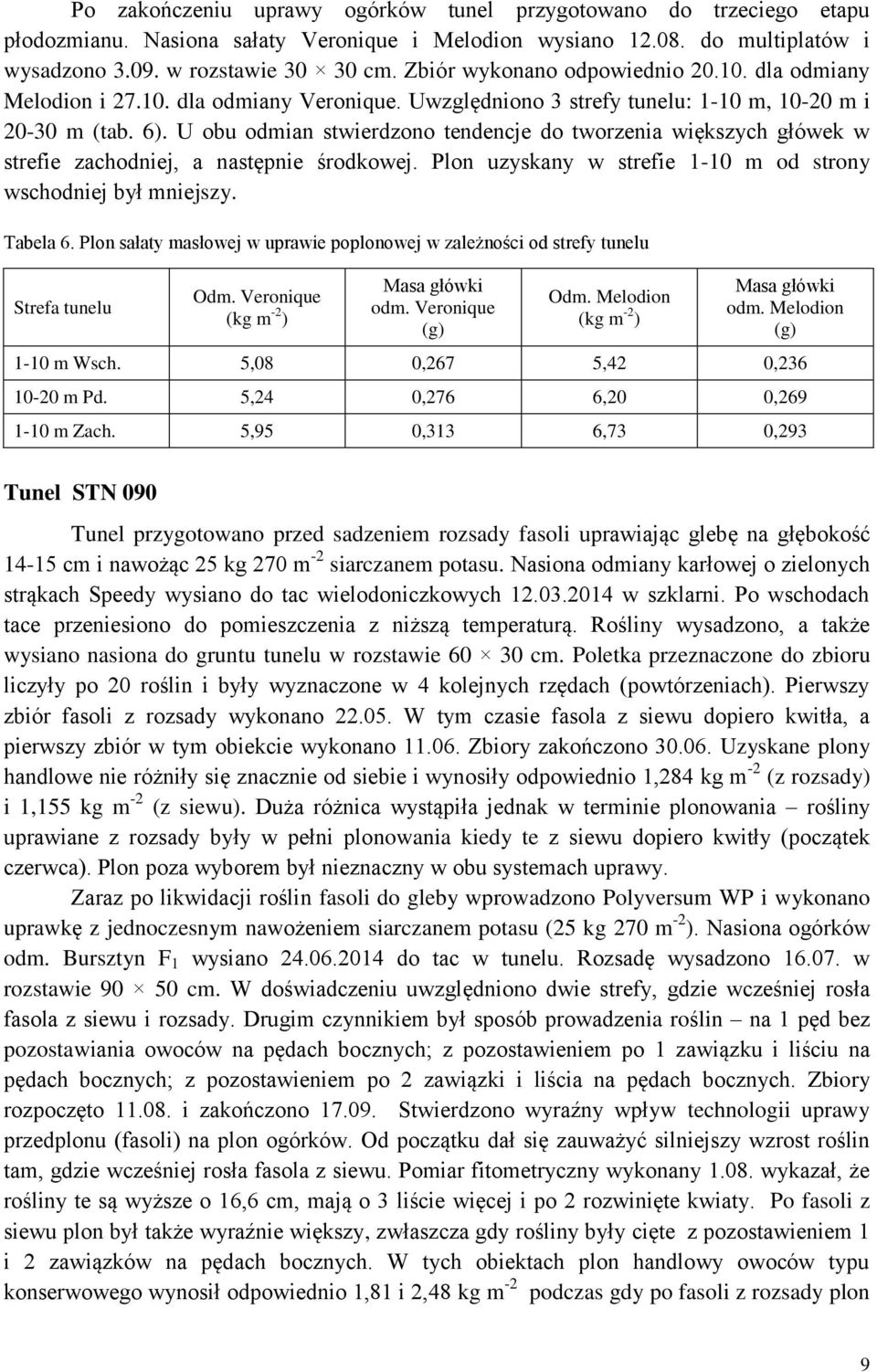 U obu odmian stwierdzono tendencje do tworzenia większych główek w strefie zachodniej, a następnie środkowej. Plon uzyskany w strefie 1-10 m od strony wschodniej był mniejszy. Tabela 6.