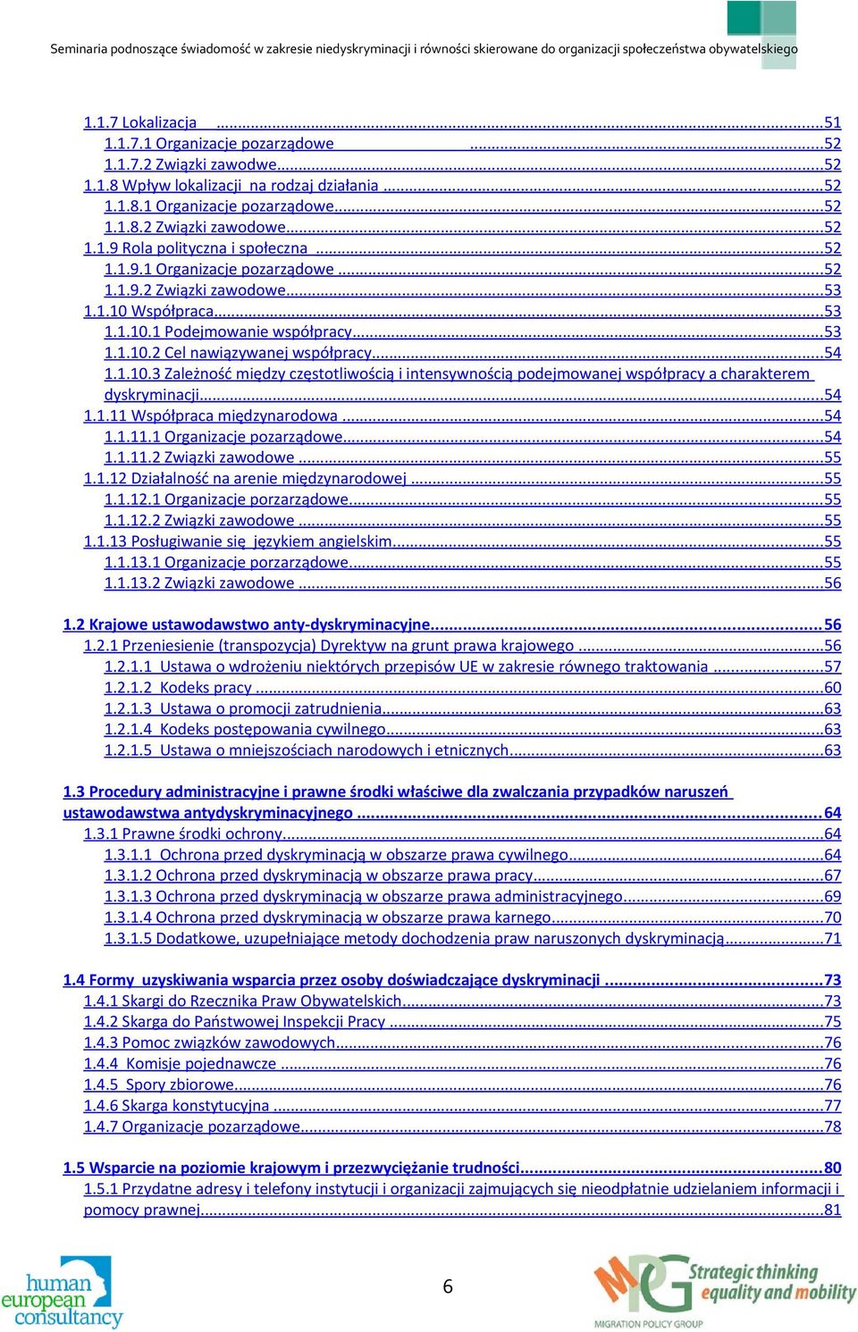 .. 54 1.1.10.3 Zależność między częstotliwością i intensywnością podejmowanej współpracy a charakterem dyskryminacji... 54 1.1.11 Współpraca międzynarodowa... 54 1.1.11.1 Organizacje pozarządowe.