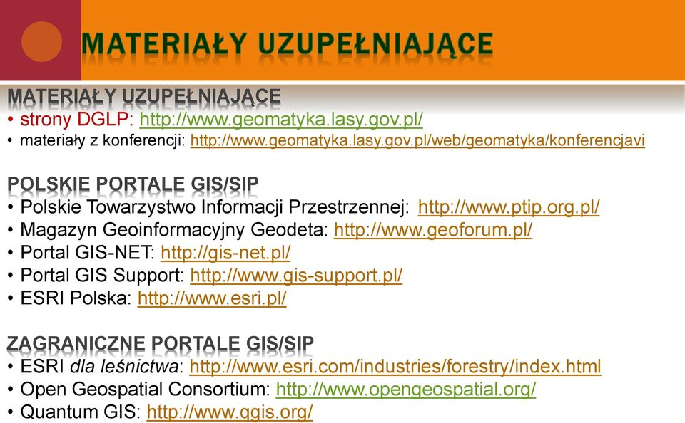 pl/web/geomatyka/konferencjavi POLSKIE PORTALE GIS/SIP Polskie Towarzystwo Informacji Przestrzennej: http://www.ptip.org.