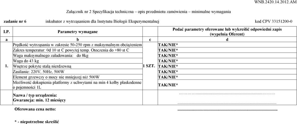 Otoczenia do +80 st C Waga maksymalnego załadowania: do 8kg Waga do 43 kg 1. Wnętrze pokryte stalą nierdzewną 1 SZT.