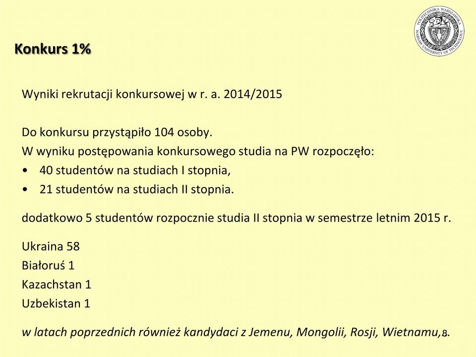 studentów na studiach II stopnia.