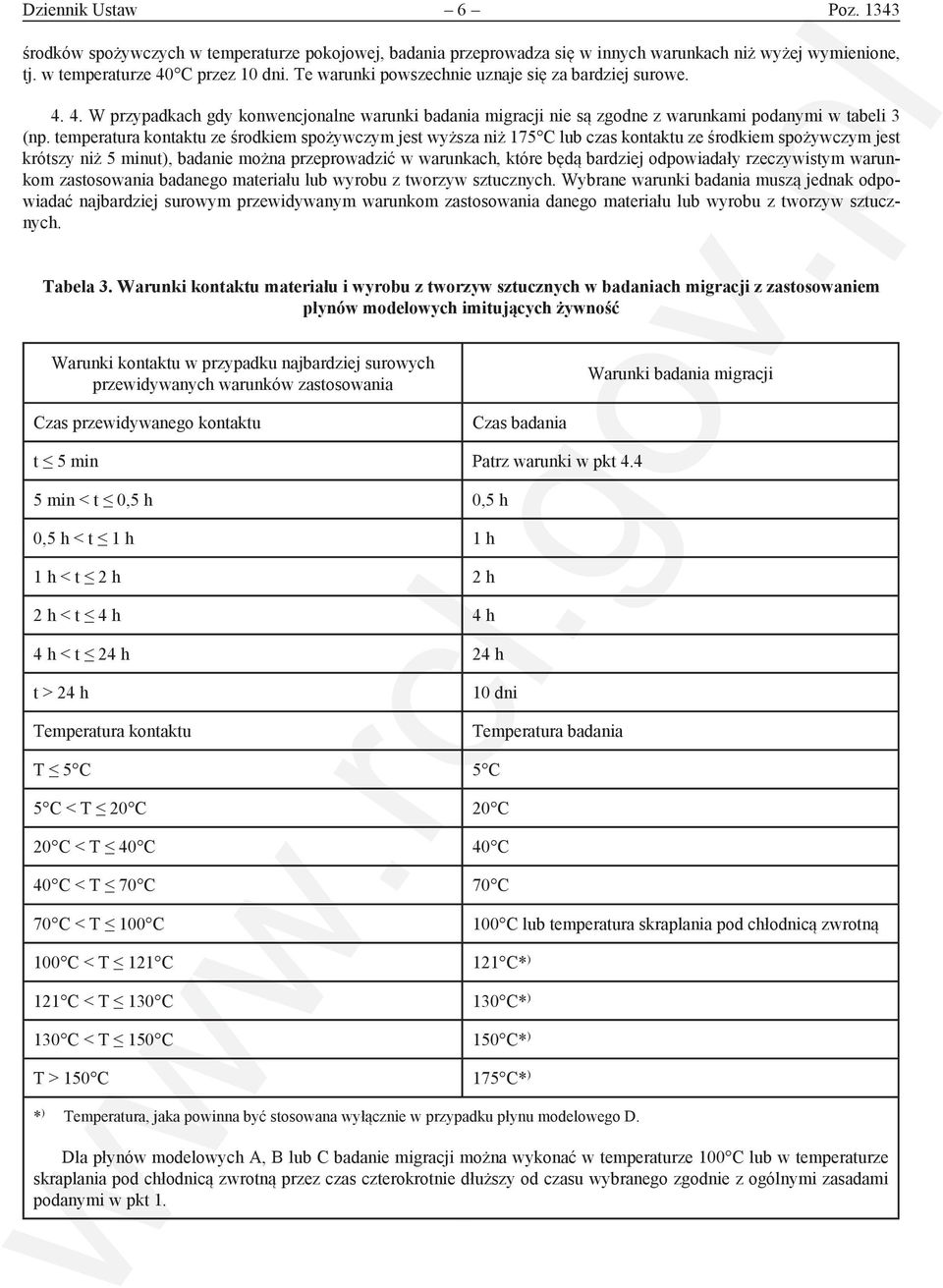 temperatura kontaktu ze środkiem spożywczym jest wyższa niż 175 C lub czas kontaktu ze środkiem spożywczym jest krótszy niż 5 minut), badanie można przeprowadzić w warunkach, które będą bardziej