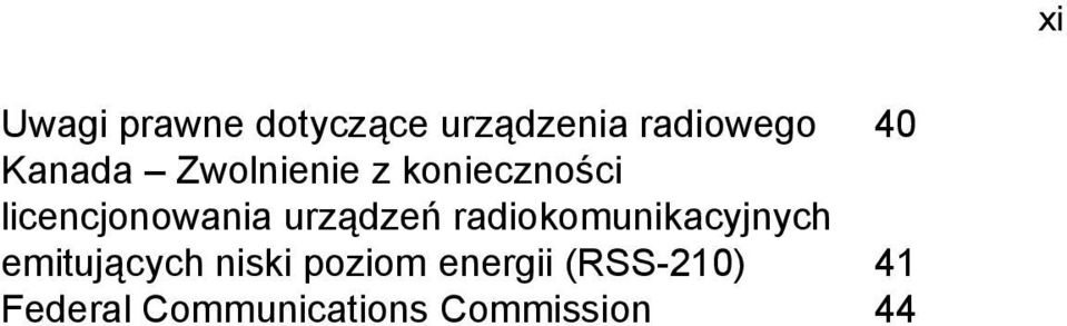 urządzeń radiokomunikacyjnych emitujących niski