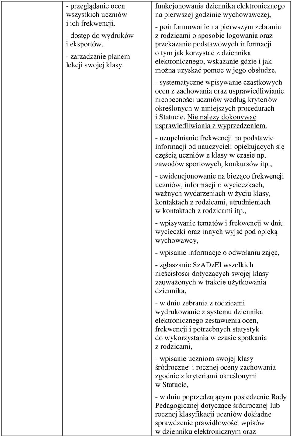 korzystać z dziennika elektronicznego, wskazanie gdzie i jak można uzyskać pomoc w jego obsłudze, - systematyczne wpisywanie cząstkowych ocen z zachowania oraz usprawiedliwianie nieobecności uczniów