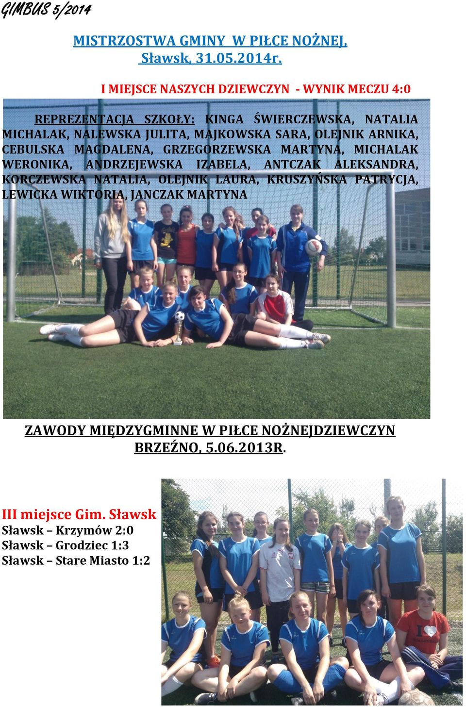 OLEJNIK ARNIKA, CEBULSKA MAGDALENA, GRZEGORZEWSKA MARTYNA, MICHALAK WERONIKA, ANDRZEJEWSKA IZABELA, ANTCZAK ALEKSANDRA, KORCZEWSKA