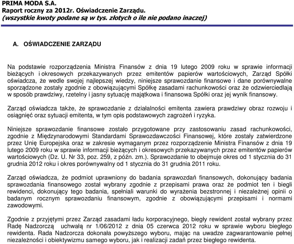 Spółki oświadcza, że wedle swojej najlepszej wiedzy, niniejsze sprawozdanie finansowe i dane porównywalne sporządzone zostały zgodnie z obowiązującymi Spółkę zasadami rachunkowości oraz że