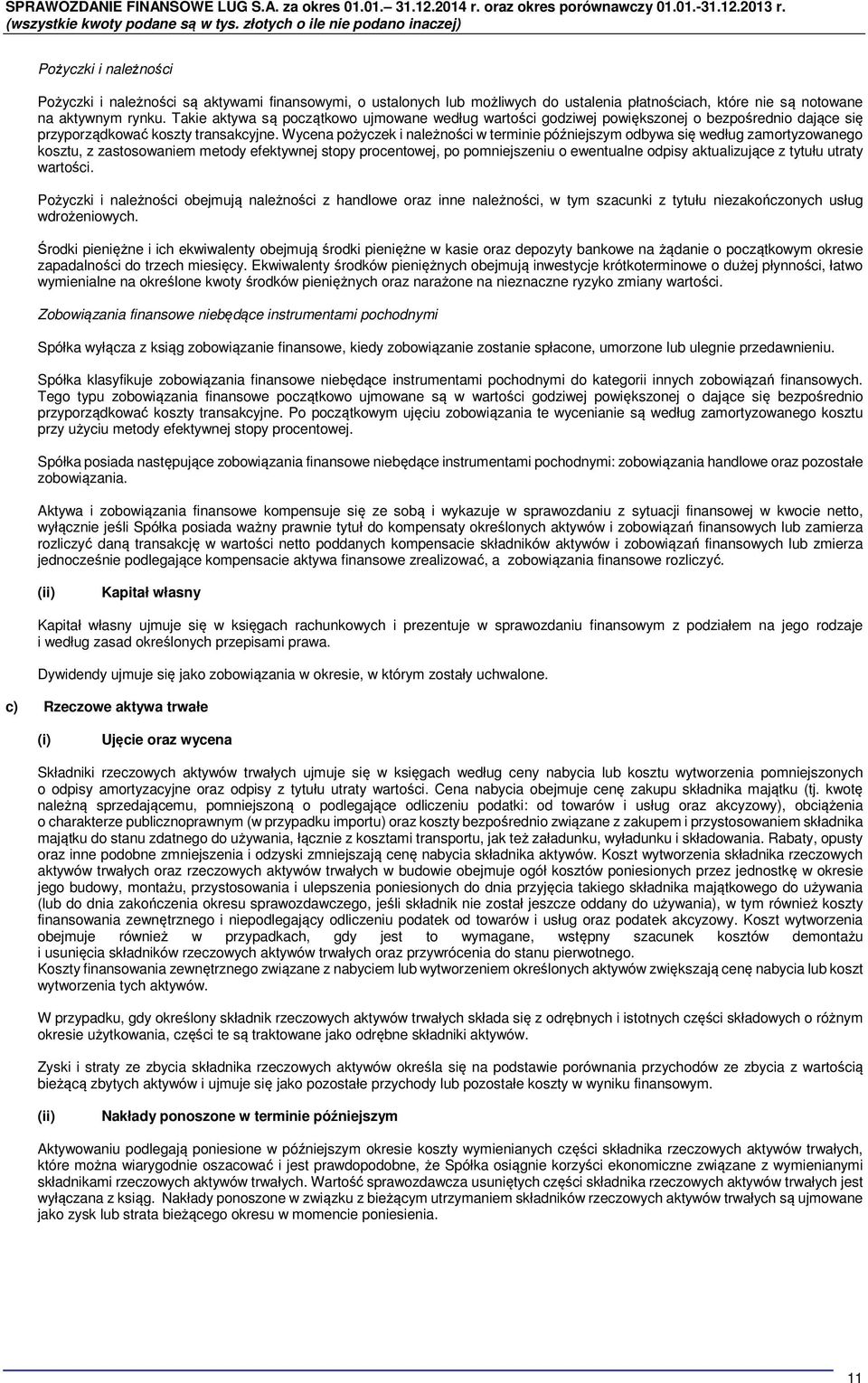 Wycena pożyczek i należności w terminie późniejszym odbywa się według zamortyzowanego kosztu, z zastosowaniem metody efektywnej stopy procentowej, po pomniejszeniu o ewentualne odpisy aktualizujące z