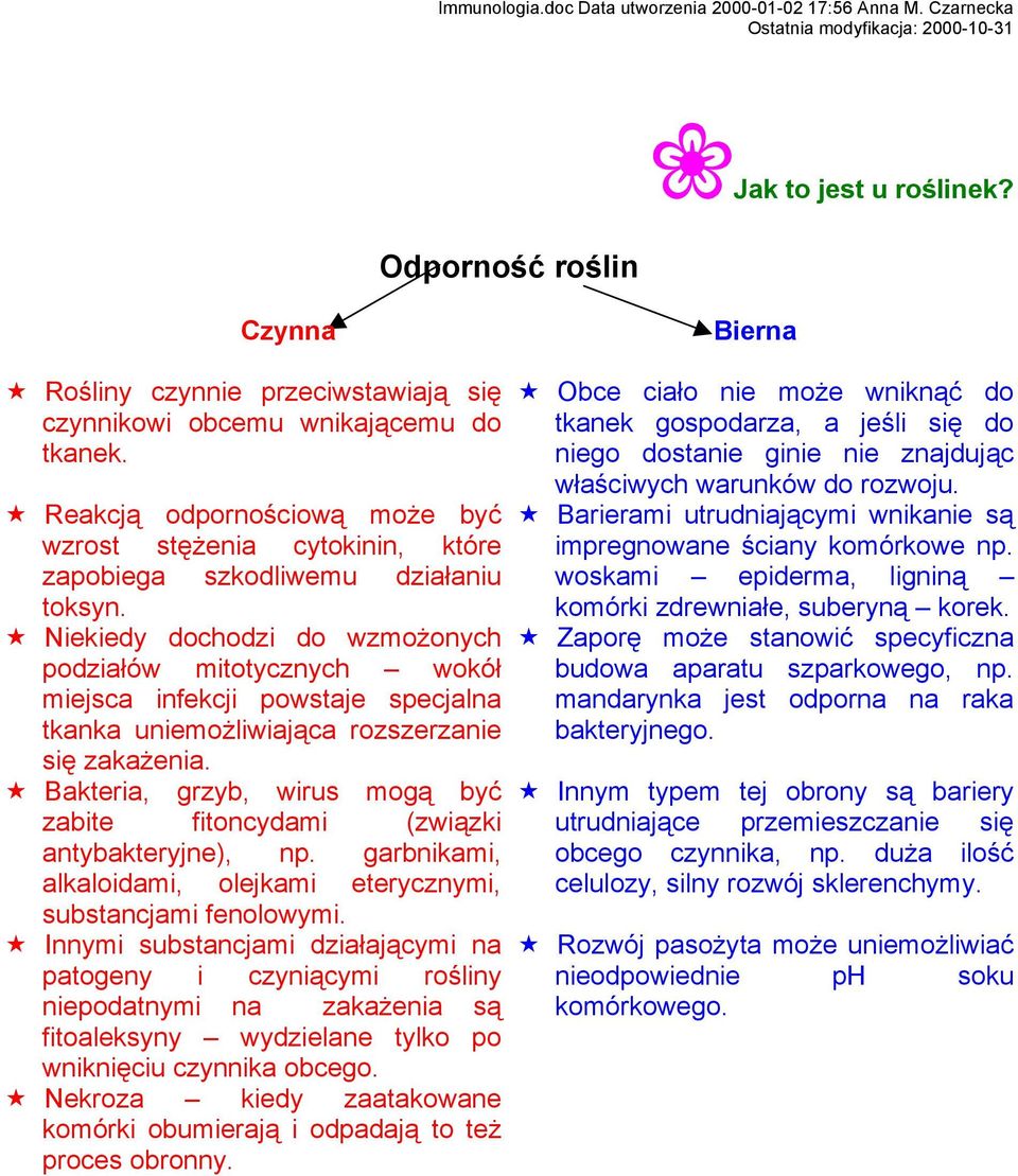 Niekiedy dochodzi do wzmożonych podziałów mitotycznych wokół miejsca infekcji powstaje specjalna tkanka uniemożliwiająca rozszerzanie się zakażenia.