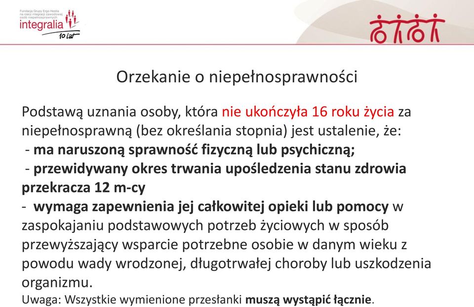 wymaga zapewnienia jej całkowitej opieki lub pomocy w zaspokajaniu podstawowych potrzeb życiowych w sposób przewyższający wsparcie potrzebne