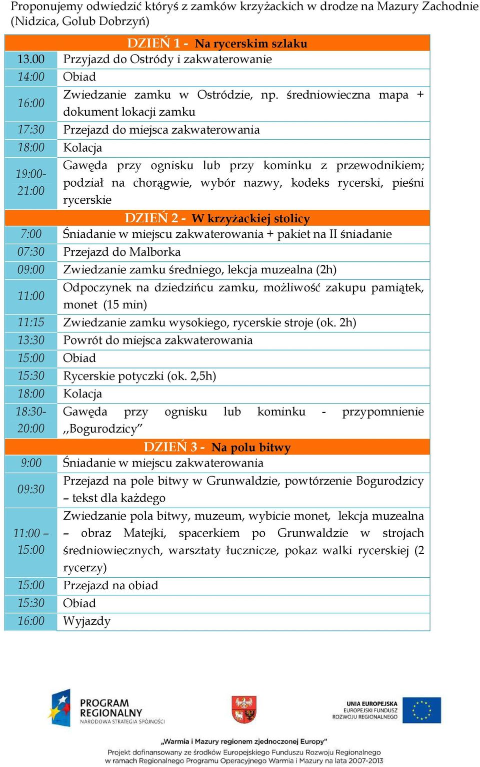 średniowieczna mapa + dokument lokacji zamku 17:30 Przejazd do miejsca zakwaterowania 18:00 Kolacja Gawęda przy ognisku lub przy kominku z przewodnikiem; 19:00- podział na chorągwie, wybór nazwy,