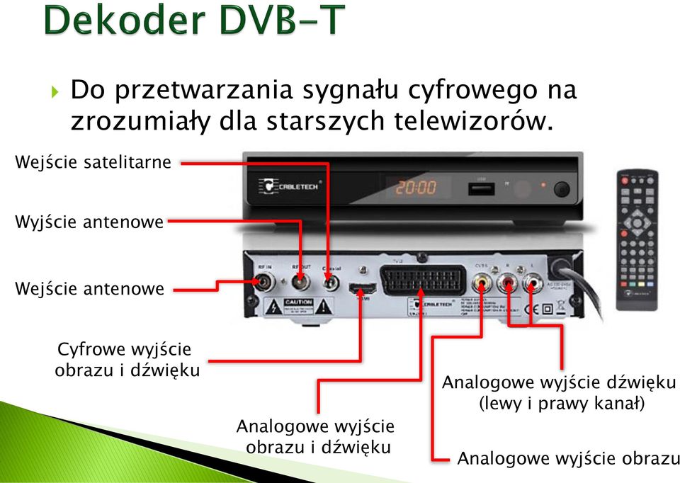 Wejście satelitarne Wyjście antenowe Wejście antenowe Cyfrowe