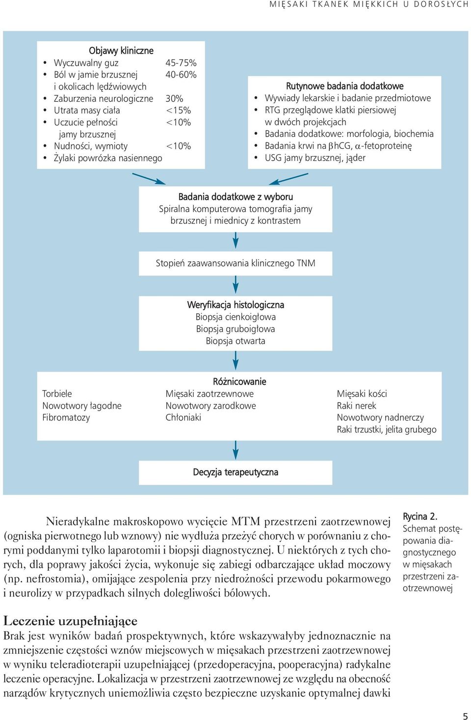 dwóch projekcjach Badania dodatkowe: morfologia, biochemia Badania krwi na βhcg, α-fetoproteinę USG jamy brzusznej, jąder Badania dodatkowe z wyboru Spiralna komputerowa tomografia jamy brzusznej i