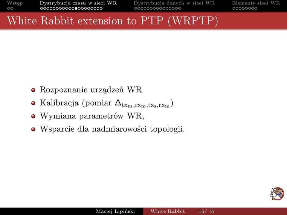 ) Wymiana parametrów WR, Wsparcie dla