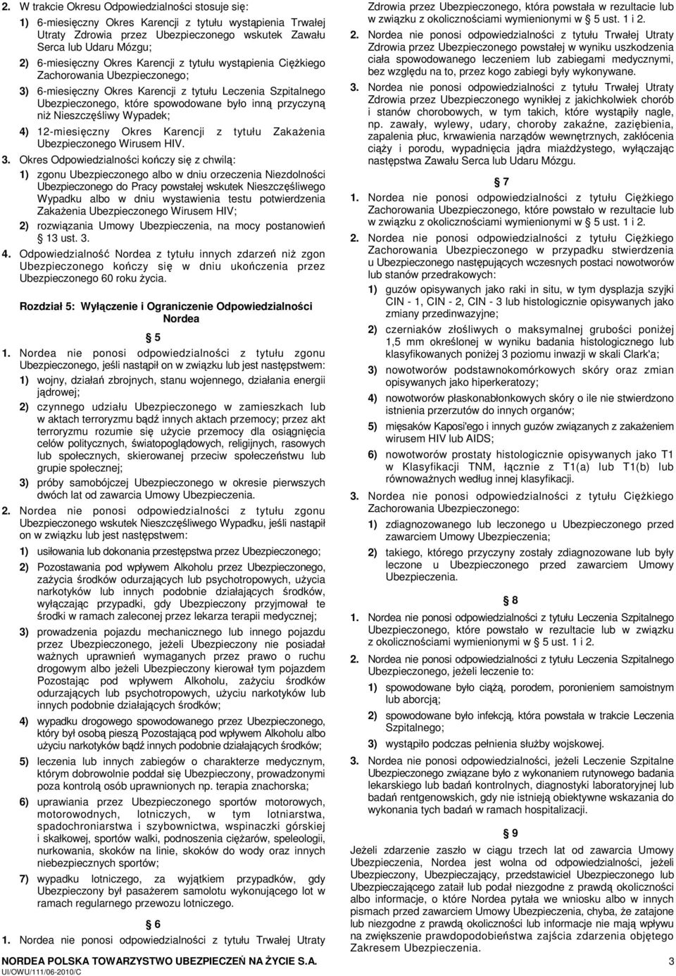 przyczyną niż Nieszczęśliwy Wypadek; 4) 12-miesięczny Okres Karencji z tytułu Zakażenia Ubezpieczonego Wirusem HIV. 3.