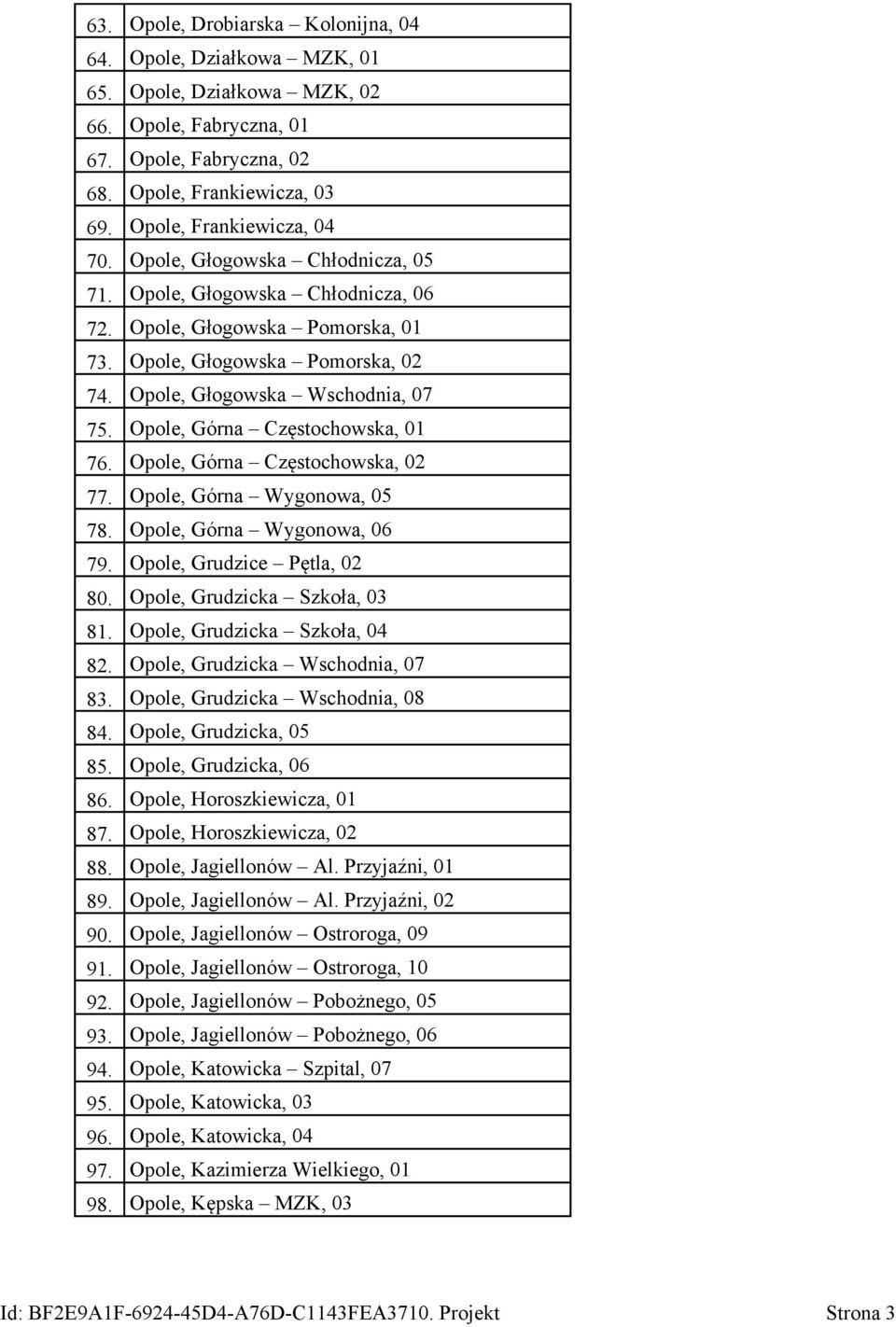 Opole, Głogowska Wschodnia, 07 75. Opole, Górna Częstochowska, 01 76. Opole, Górna Częstochowska, 02 77. Opole, Górna Wygonowa, 05 78. Opole, Górna Wygonowa, 06 79. Opole, Grudzice Pętla, 02 80.