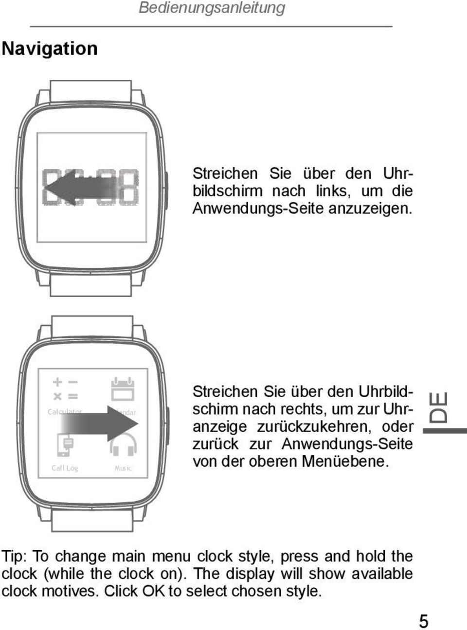 zurückzukehren, oder zurück zur Anwendungs-Seite von der oberen Menüebene.