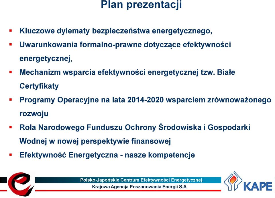 Białe Certyfikaty Programy Operacyjne na lata 2014-2020 wsparciem zrównoważonego rozwoju Rola Narodowego Funduszu