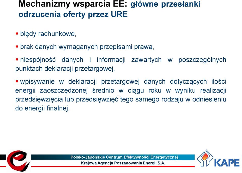 deklaracji przetargowej danych dotyczących ilości energii zaoszczędzonej średnio w ciągu roku w wyniku realizacji