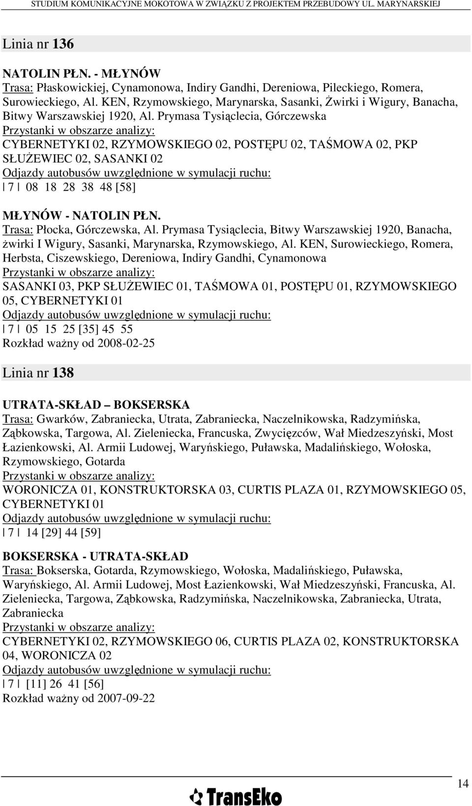 Prymasa Tysiąclecia, Górczewska Przystanki w obszarze analizy: CYBERNETYKI 02, RZYMOWSKIEGO 02, POSTĘPU 02, TAŚMOWA 02, PKP SŁUśEWIEC 02, SASANKI 02 Odjazdy autobusów uwzględnione w symulacji ruchu: