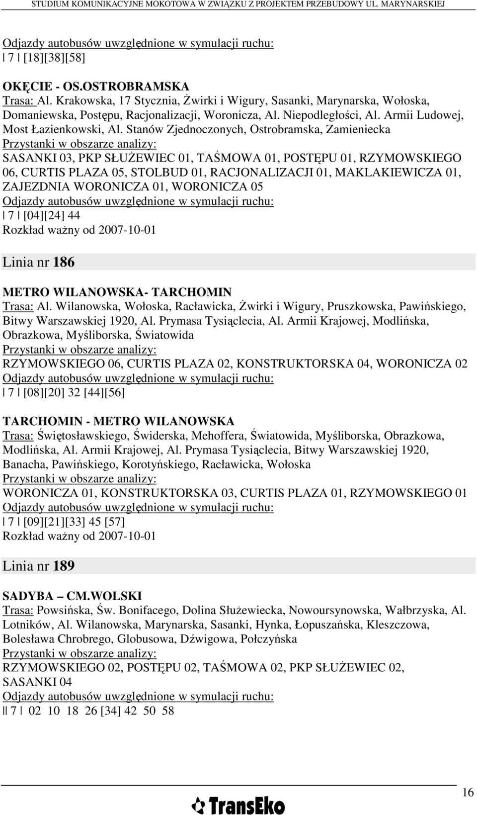 Stanów Zjednoczonych, Ostrobramska, Zamieniecka Przystanki w obszarze analizy: SASANKI 03, PKP SŁUśEWIEC 01, TAŚMOWA 01, POSTĘPU 01, RZYMOWSKIEGO 06, CURTIS PLAZA 05, STOLBUD 01, RACJONALIZACJI 01,