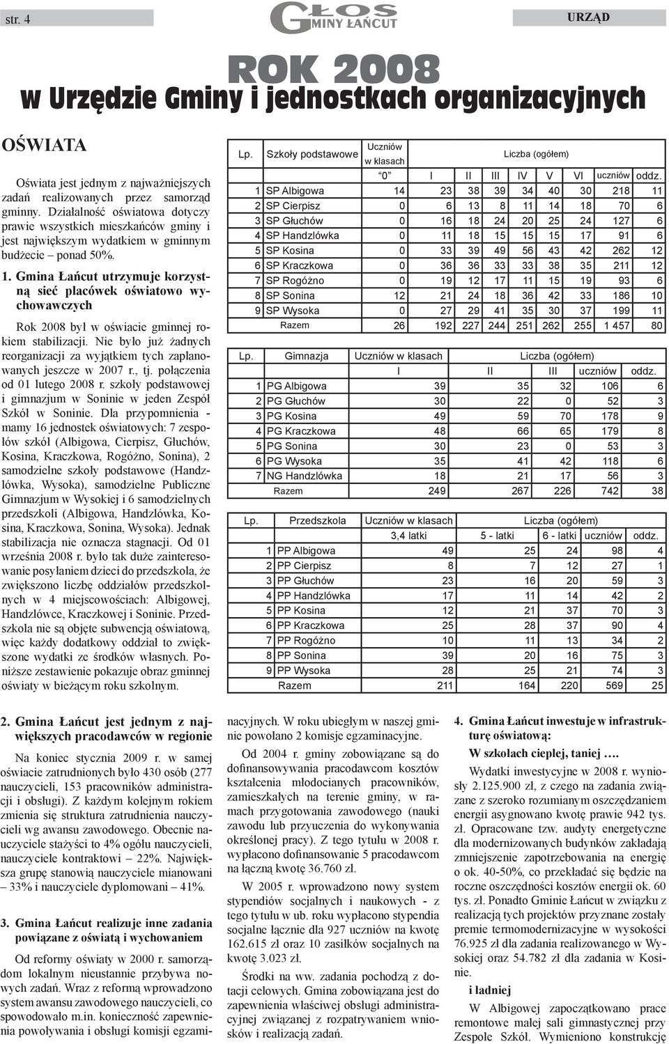 Gmina Łańcut utrzymuje korzystną sieć placówek oświatowo wychowawczych Rok 2008 był w oświacie gminnej rokiem stabilizacji.