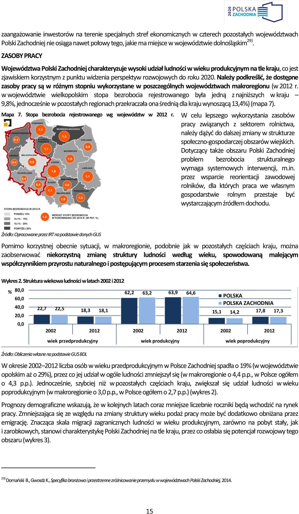 2020. Należy podkreślić, że dostępne zasoby pracy są w różnym stopniu wykorzystane w poszczególnych województwach makroregionu (w 2012 r.