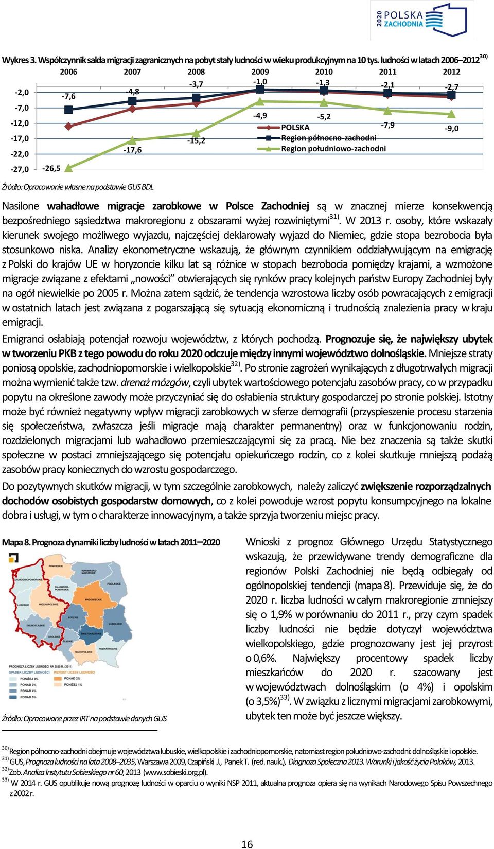 południowo-zachodni -27,0-26,5 Źródło: Opracowanie własne na podstawie GUS BDL Nasilone wahadłowe migracje zarobkowe w Polsce Zachodniej są w znacznej mierze konsekwencją bezpośredniego sąsiedztwa