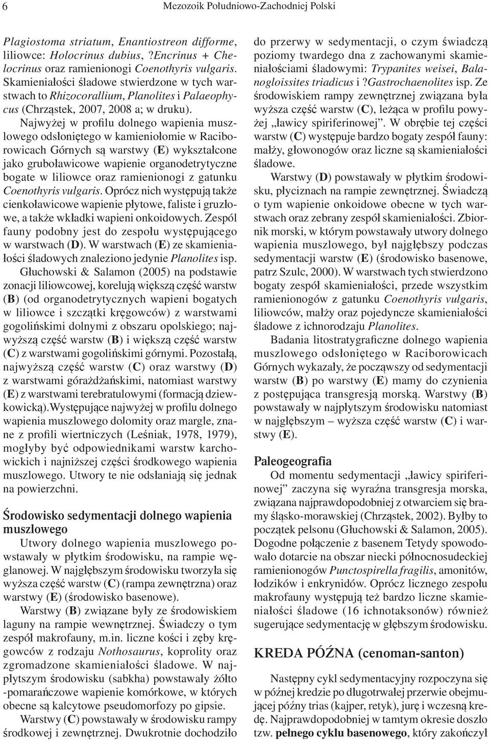 Najwyżej w profilu dolnego wapienia muszlowego odsłoniętego w kamieniołomie w Raciborowicach Górnych są warstwy (E) wykształcone jako gruboławicowe wapienie organodetrytyczne bogate w liliowce oraz