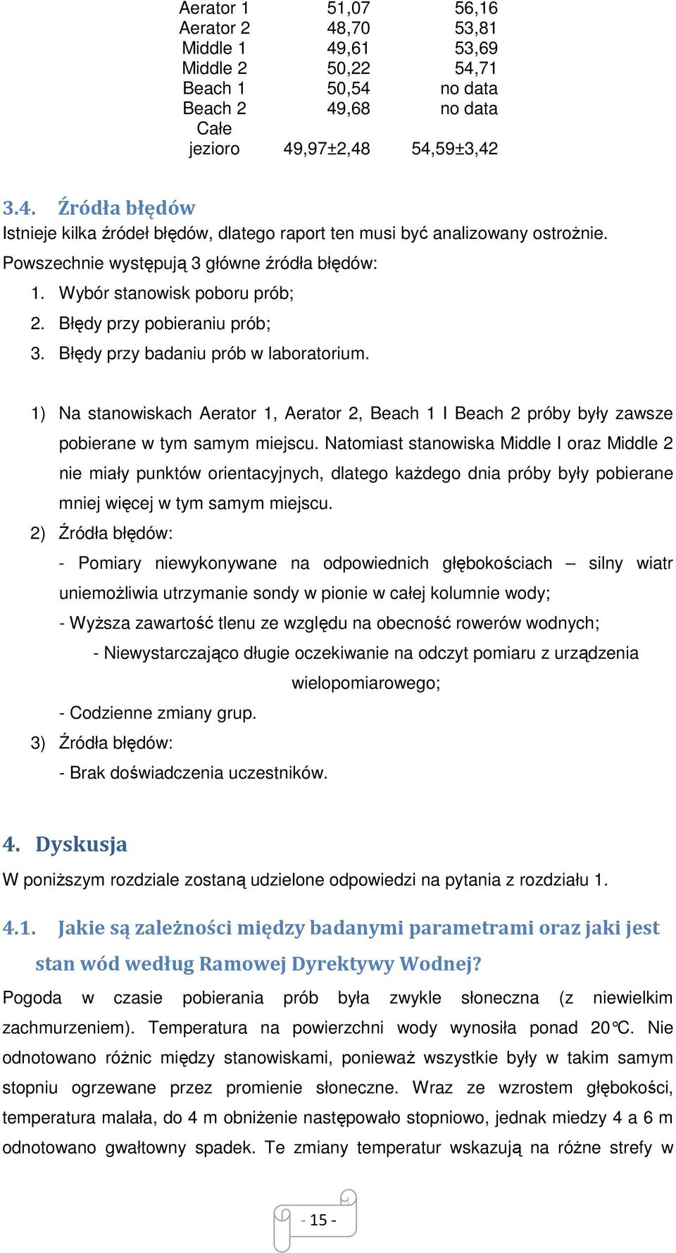 1) Na stanowiskach Aerator 1, Aerator 2, Beach 1 I Beach 2 próby były zawsze pobierane w tym samym miejscu.