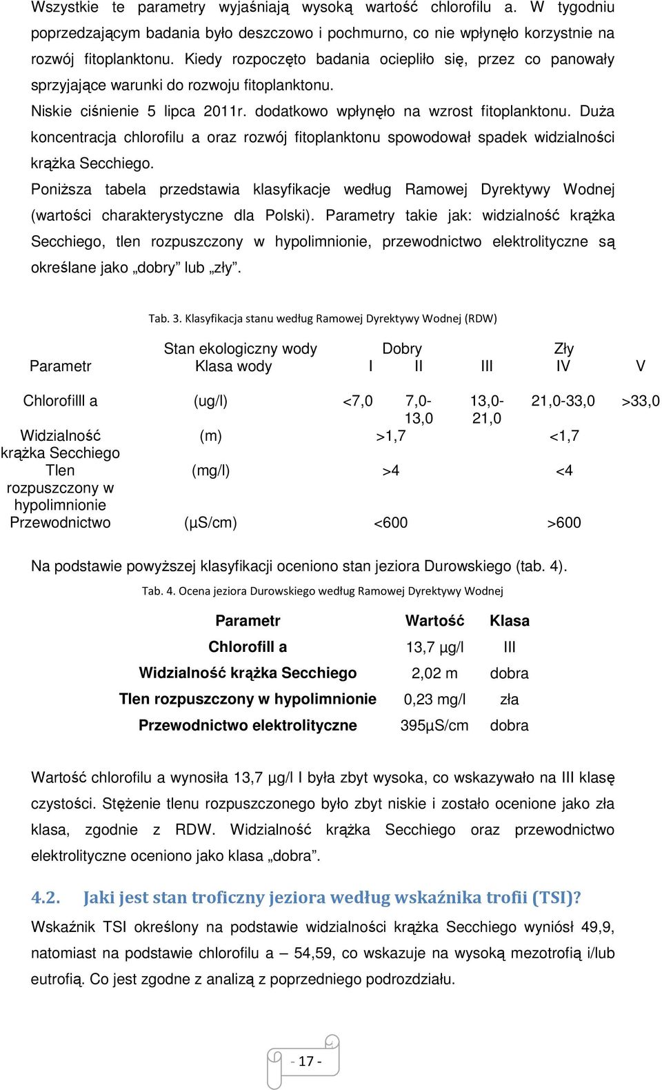 DuŜa koncentracja chlorofilu a oraz rozwój fitoplanktonu spowodował spadek widzialności krąŝka Secchiego.