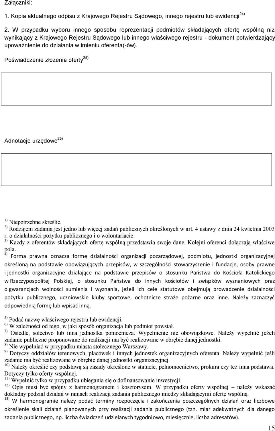 upoważnienie do działania w imieniu oferenta(-ów). Poświadczenie złożenia oferty 25) Adnotacje urzędowe 25) 1) Niepotrzebne skreślić.