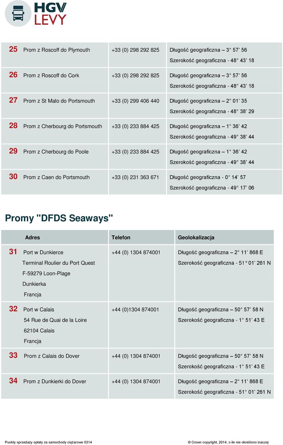 Długość geograficzna 1 36 42 Szerokość geograficzna - 49 38 44 29 Prom z Cherbourg do Poole +33 (0) 233 884 425 Długość geograficzna 1 36 42 Szerokość geograficzna - 49 38 44 30 Prom z Caen do