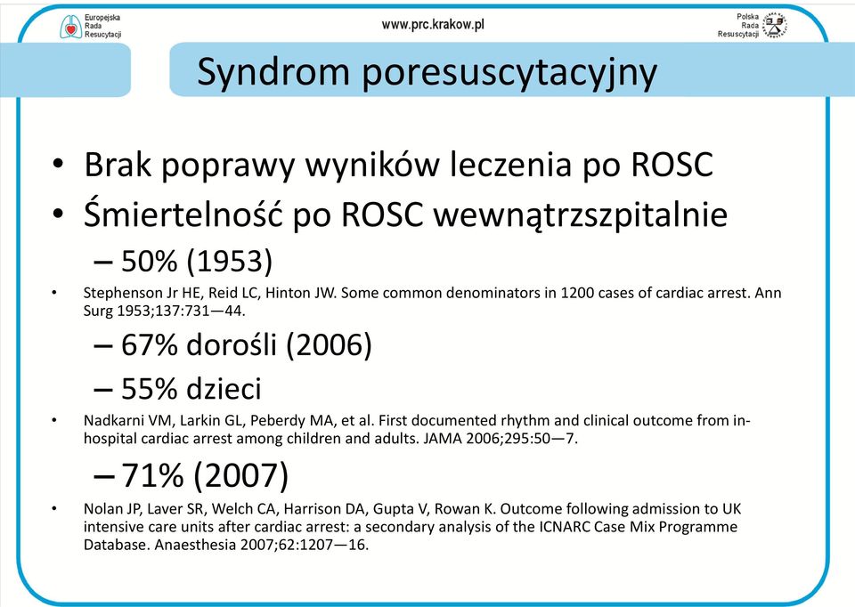 First documented rhythm and clinical outcome from inhospital cardiac arrest among children and adults. JAMA 2006;295:50 7.