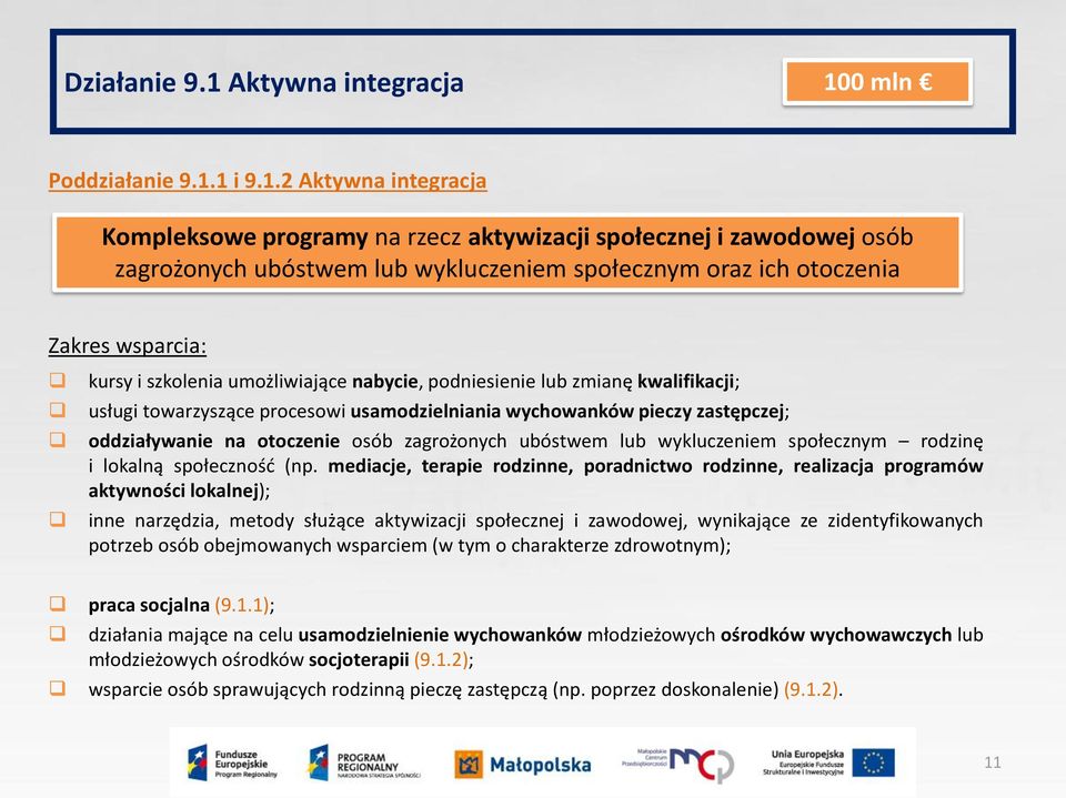 0 mln Poddziałanie 9.1.