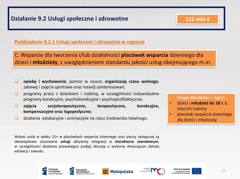 opiekę i wychowanie, pomoc w nauce; organizację czasu wolnego, zabawę i zajęcia sportowe oraz rozwój zainteresowań; programy pracy z dzieckiem i rodziną, w szczególności indywidualne programy