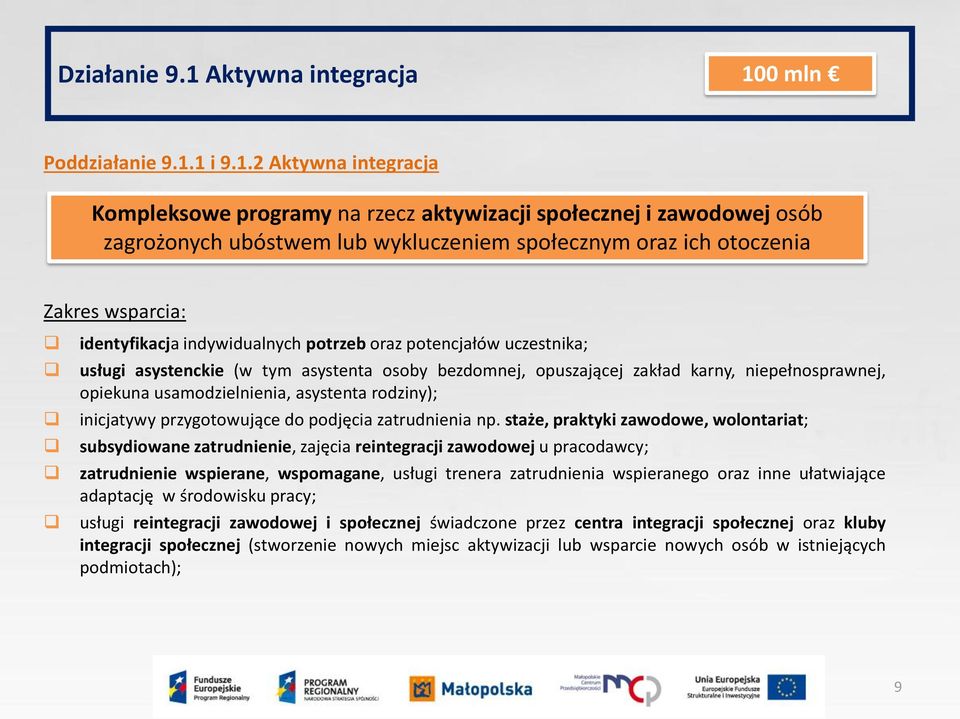 0 mln Poddziałanie 9.1.