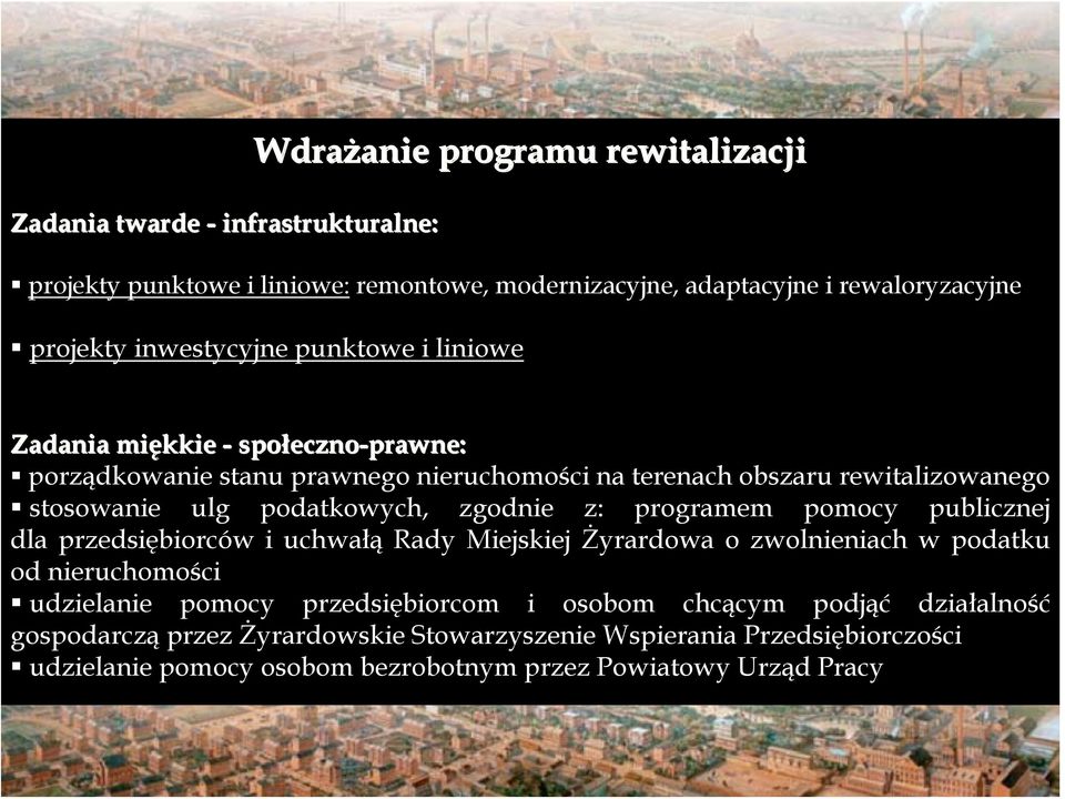 podatkowych, zgodnie z: programem pomocy publicznej dla przedsiębiorców i uchwałą Rady Miejskiej Żyrardowa o zwolnieniach w podatku od nieruchomości udzielanie pomocy