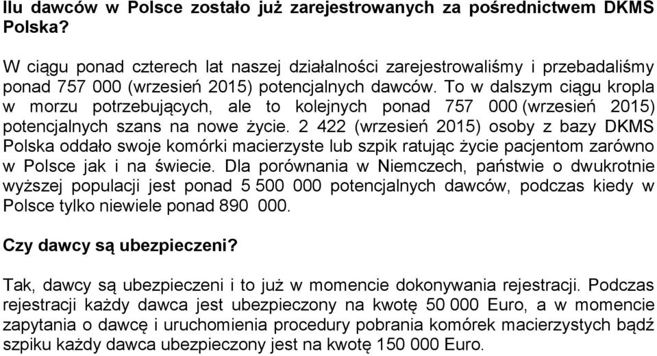 To w dalszym ciągu kropla w morzu potrzebujących, ale to kolejnych ponad 757 000 (wrzesień 2015) potencjalnych szans na nowe życie.