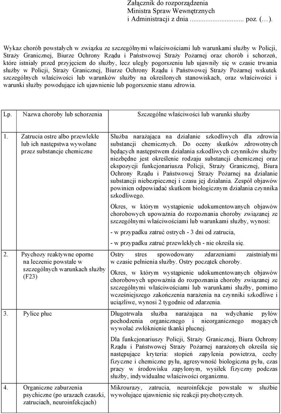 istniały przed przyjęciem do służby, lecz uległy pogorszeniu lub ujawniły się w czasie trwania służby w Policji, Straży Granicznej, Biurze Ochrony Rządu i Państwowej Straży Pożarnej wskutek