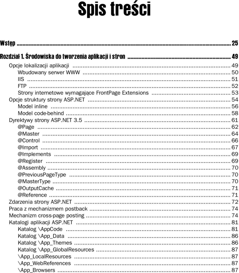 .. 64 @Control... 66 @Import... 67 @Implements... 69 @Register... 69 @Assembly... 70 @PreviousPageType... 70 @MasterType... 70 @OutputCache... 71 @Reference... 71 Zdarzenia strony ASP.NET.