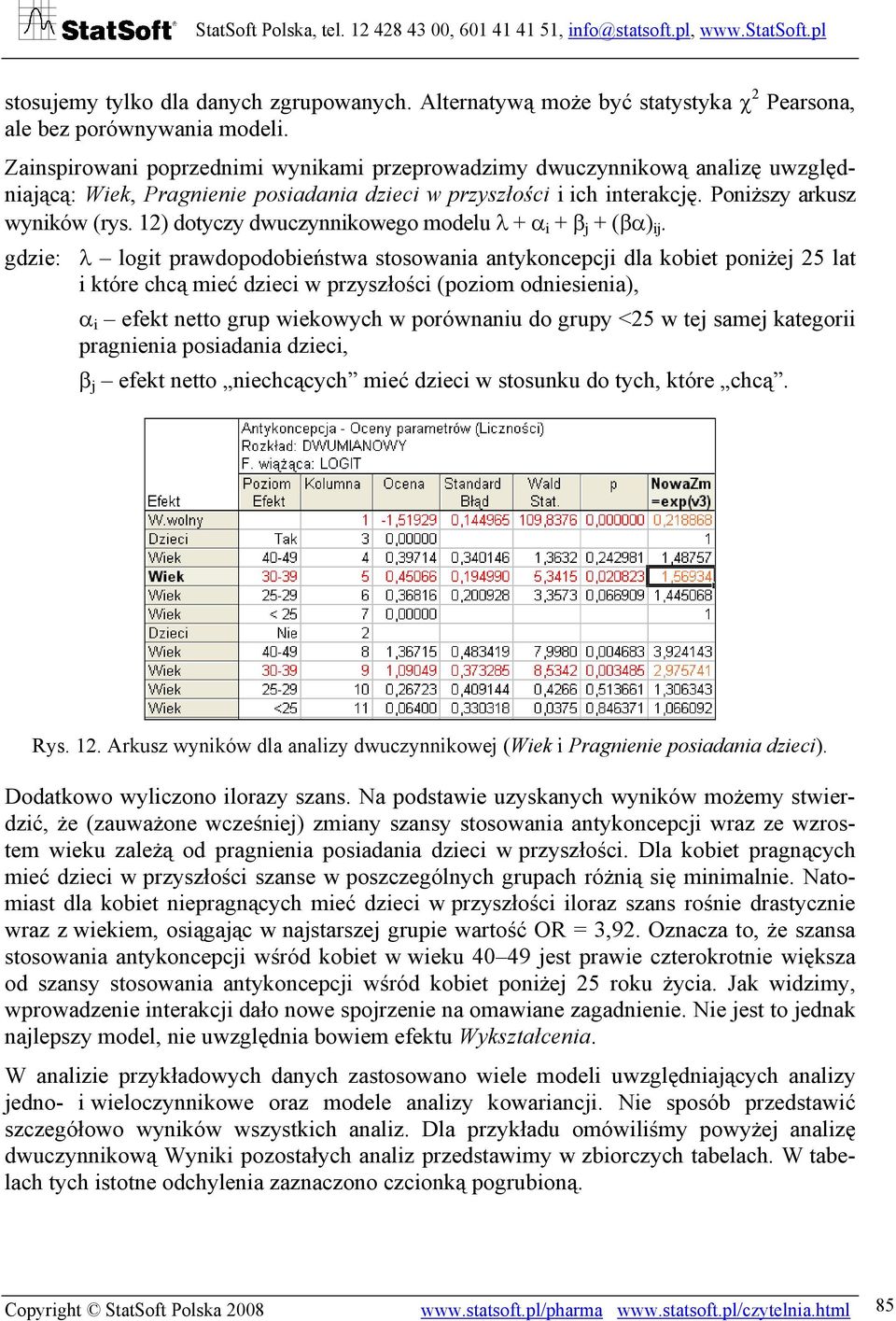 12) dotyczy dwuczynnikowego modelu λ + α i + β j + (βα) ij.