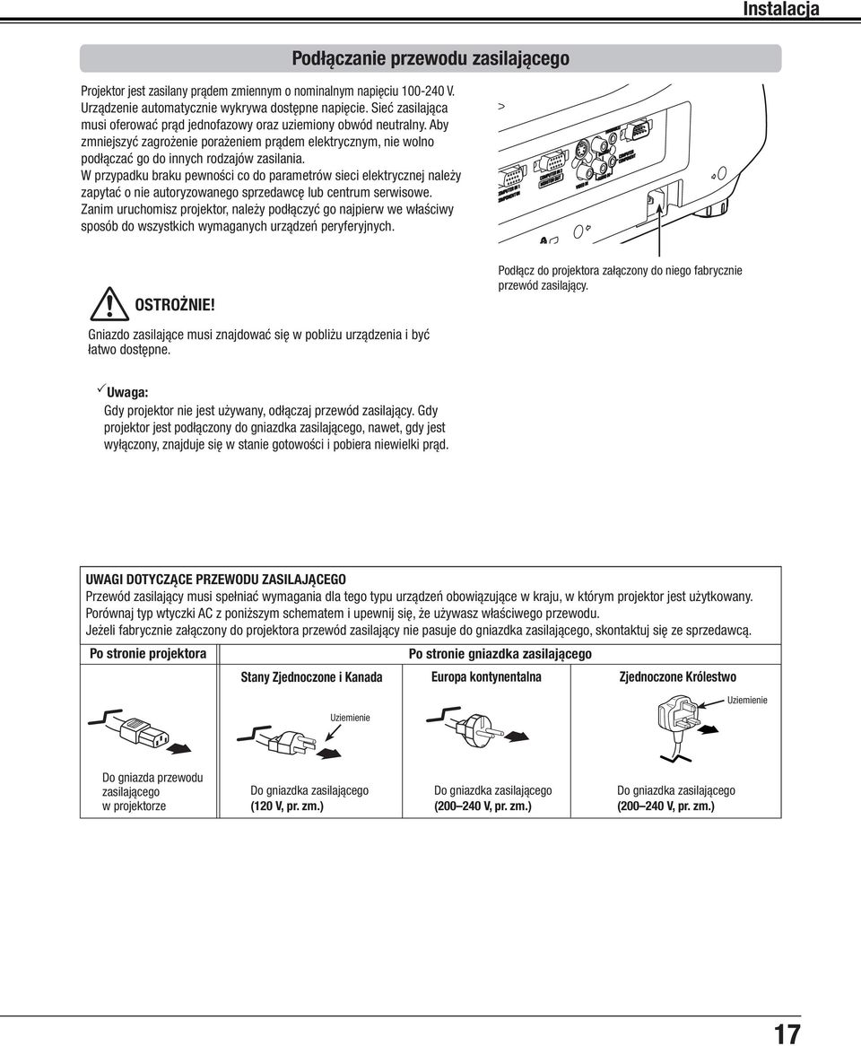 W przypadku braku pewności co do parametrów sieci elektrycznej należy zapytać o nie autoryzowanego sprzedawcę lub centrum serwisowe.