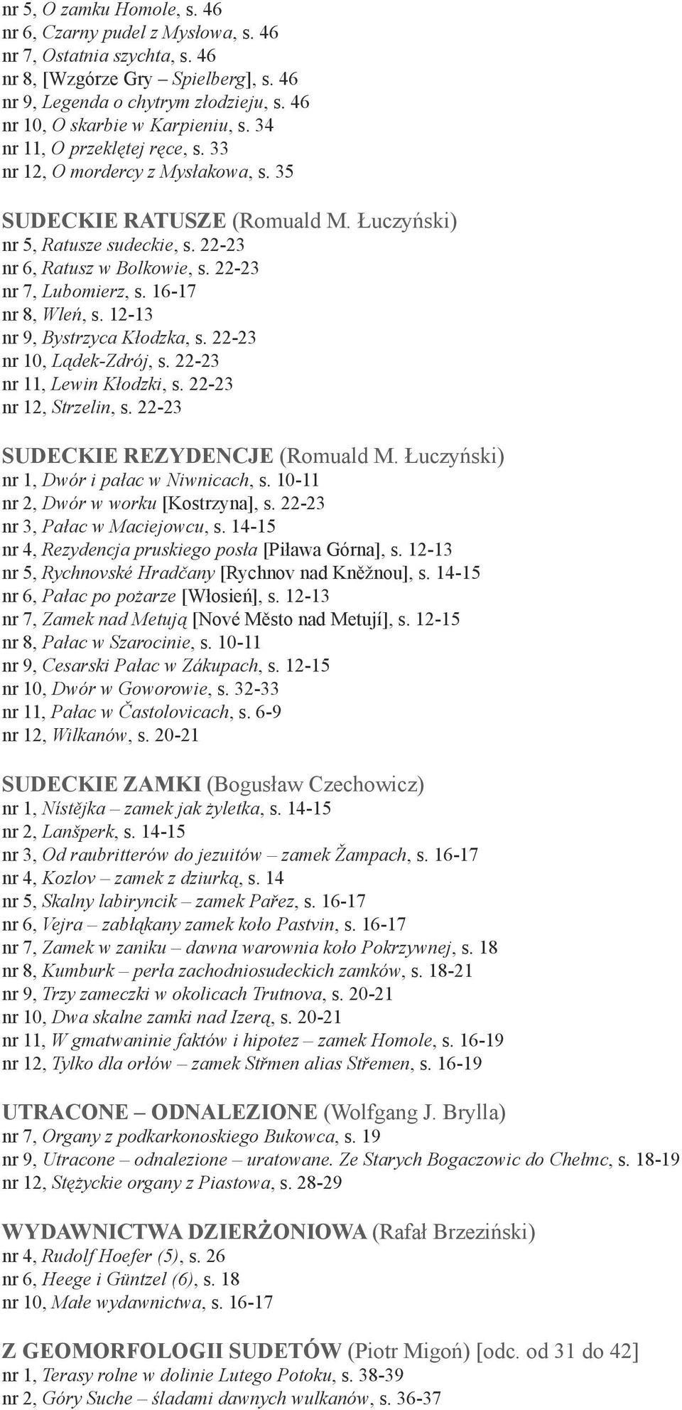 22-23 nr 6, Ratusz w Bolkowie, s. 22-23 nr 7, Lubomierz, s. 16-17 nr 8, Wleń, s. 12-13 nr 9, Bystrzyca Kłodzka, s. 22-23 nr 10, Lądek-Zdrój, s. 22-23 nr 11, Lewin Kłodzki, s. 22-23 nr 12, Strzelin, s.