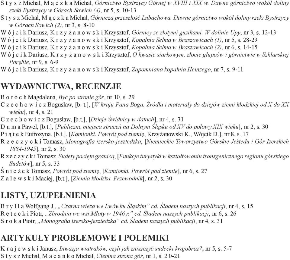 8-10 W ó j c i k Dariusz, K r z y ż a n o w s k i Krzysztof, Górnicy ze złotymi guzikami. W dolinie Upy, nr 3, s.