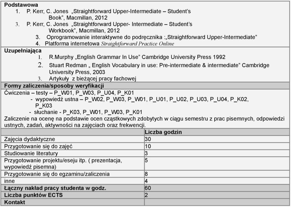 Murphy English Grammar In Use Cambridge University Press 1992 2. Stuart Redman English Vocabulary in use: Pre-intermediate & intermediate Cambridge University Press, 2003 3.