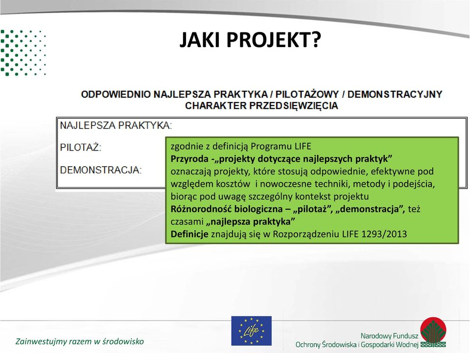 projekty, które stosują odpowiednie, efektywne pod względem kosztów i nowoczesne techniki, metody i