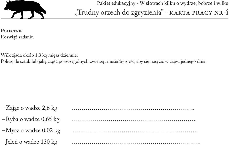 Policz, ile sztuk lub jaką część poszczególnych zwierząt musiałby zjeść, aby