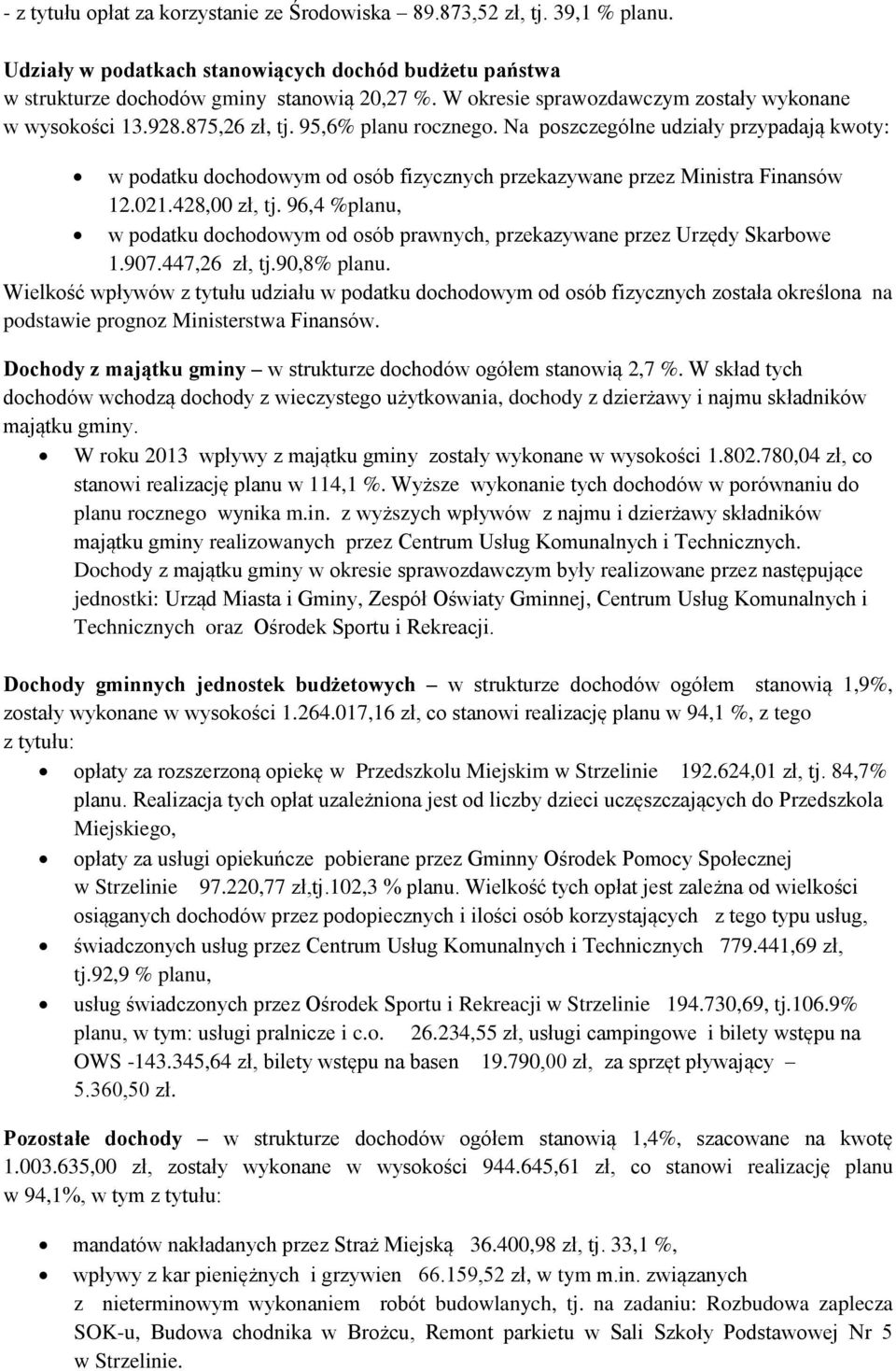 Na poszczególne udziały przypadają kwoty: w podatku dochodowym od osób fizycznych przekazywane przez Ministra Finansów 12.021.428,00 zł, tj.